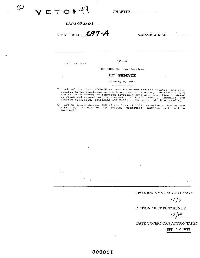 NYS Bill and Veto Jackets: 2001, Veto 49