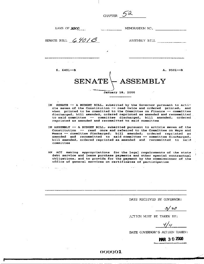NYS Bill and Veto Jackets: 2000, Chapter 52