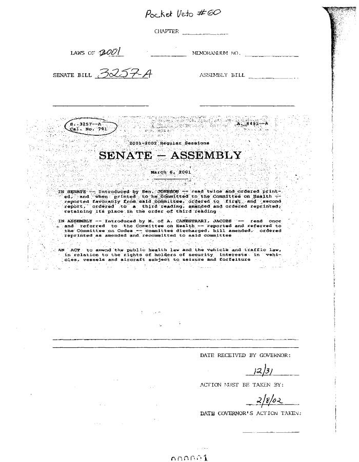 NYS Bill and Veto Jackets: 2001, Veto 60
