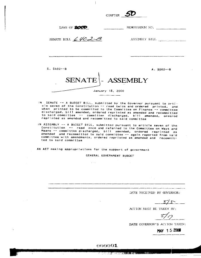 NYS Bill and Veto Jackets: 2000, Chapter 50