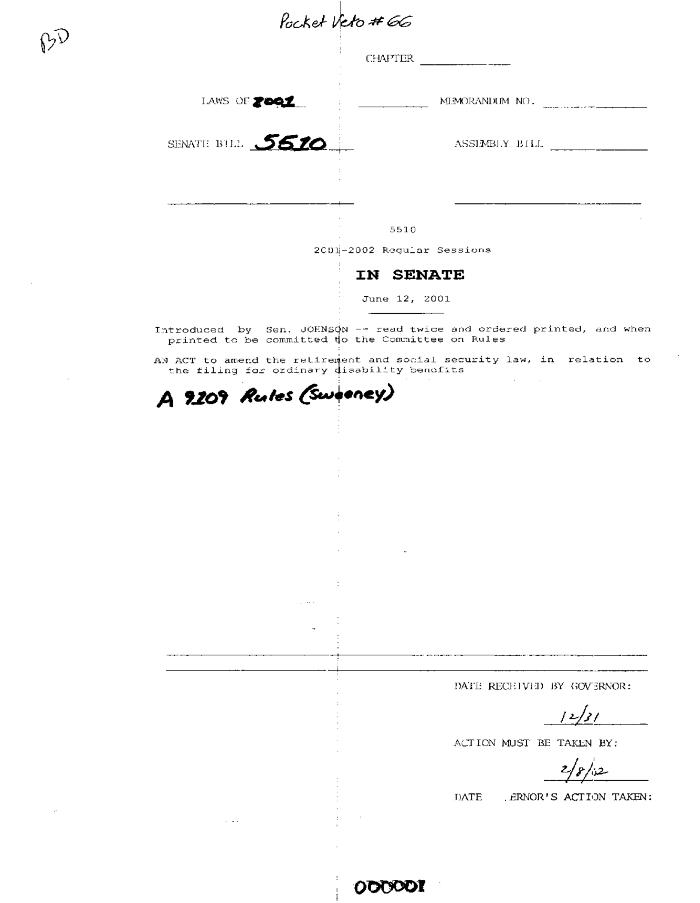NYS Bill and Veto Jackets: 2001, Veto 66
