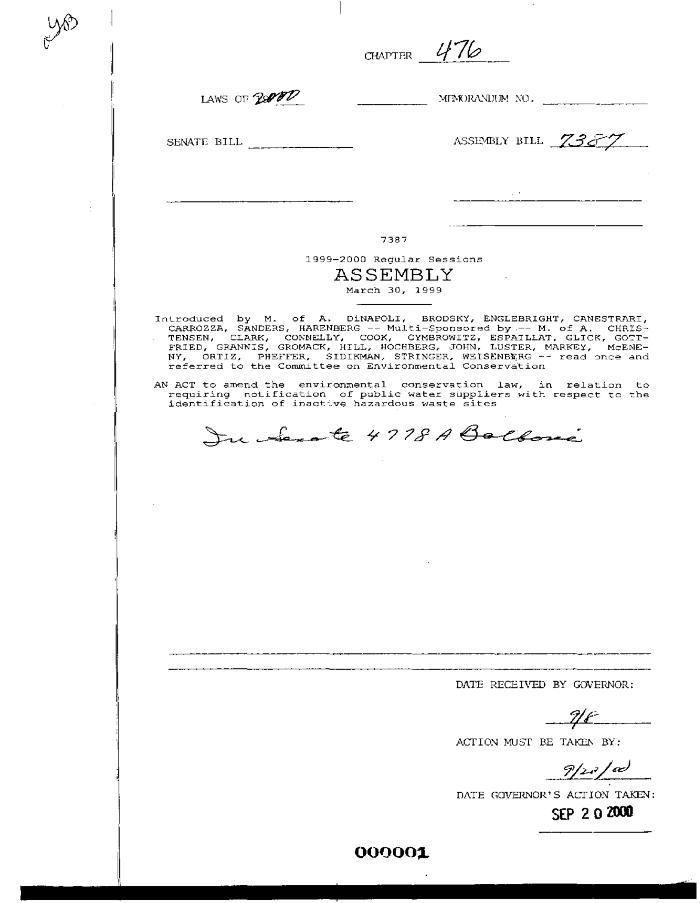 NYS Bill and Veto Jackets: 2000, Chapter 476