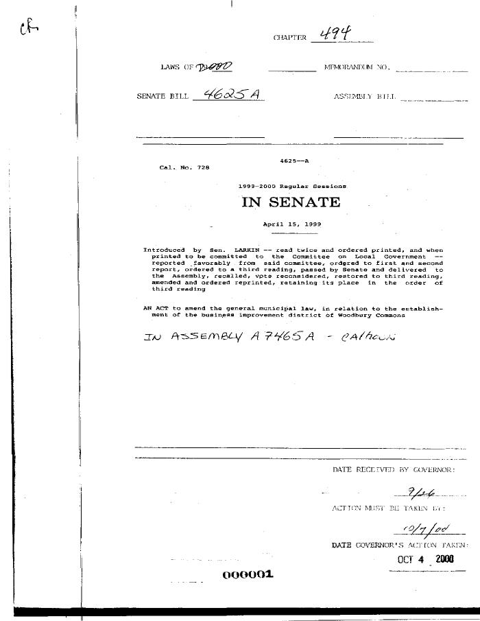 NYS Bill and Veto Jackets: 2000, Chapter 494