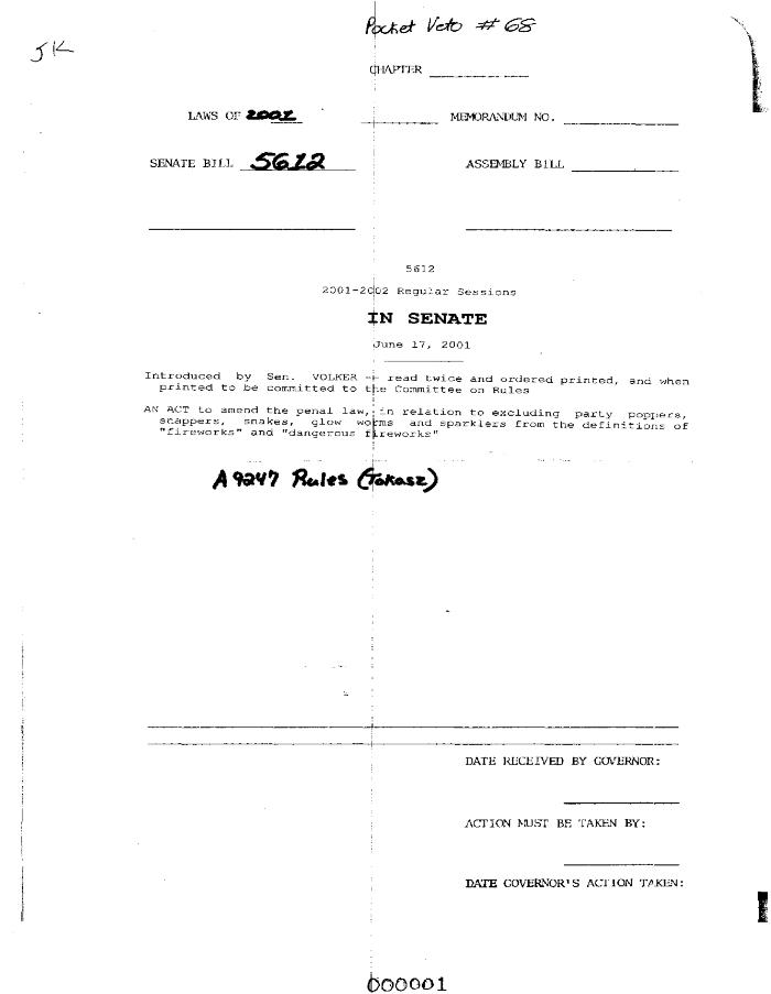 NYS Bill and Veto Jackets: 2001, Veto 68