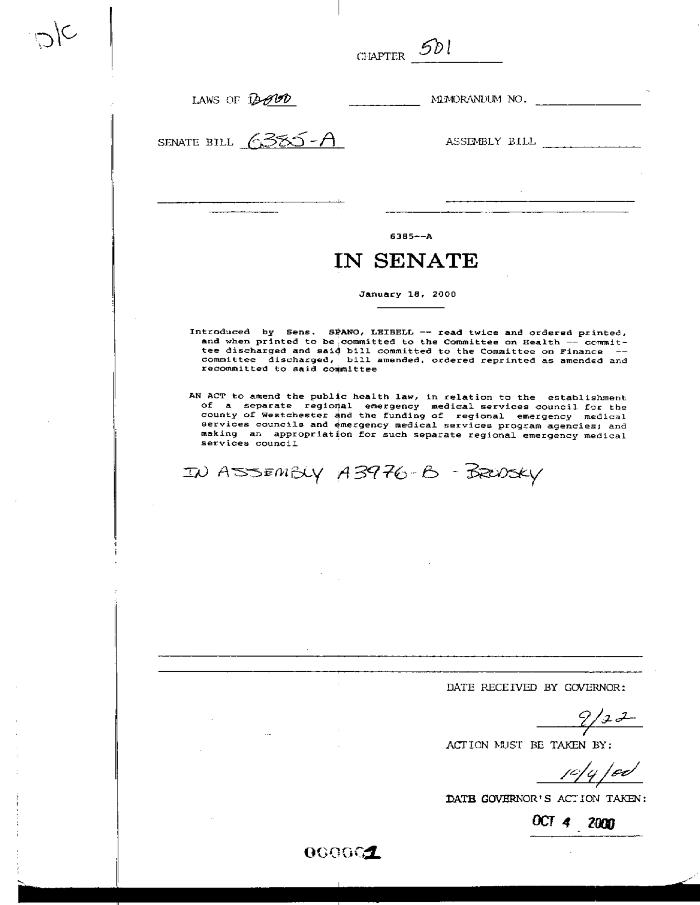 NYS Bill and Veto Jackets: 2000, Chapter 501