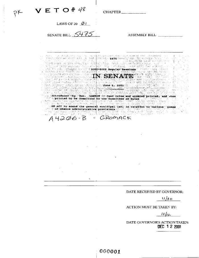 NYS Bill and Veto Jackets: 2001, Veto 48