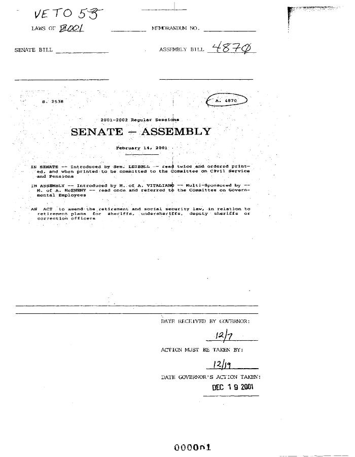 NYS Bill and Veto Jackets: 2001, Veto 53
