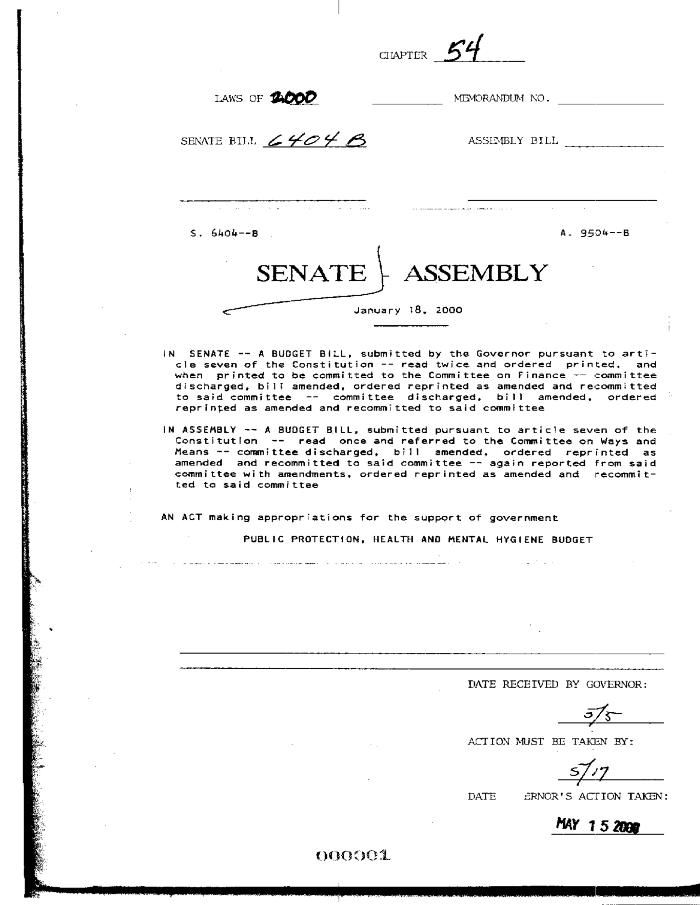 NYS Bill and Veto Jackets: 2000, Chapter 54