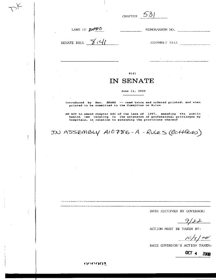 NYS Bill and Veto Jackets: 2000, Chapter 531