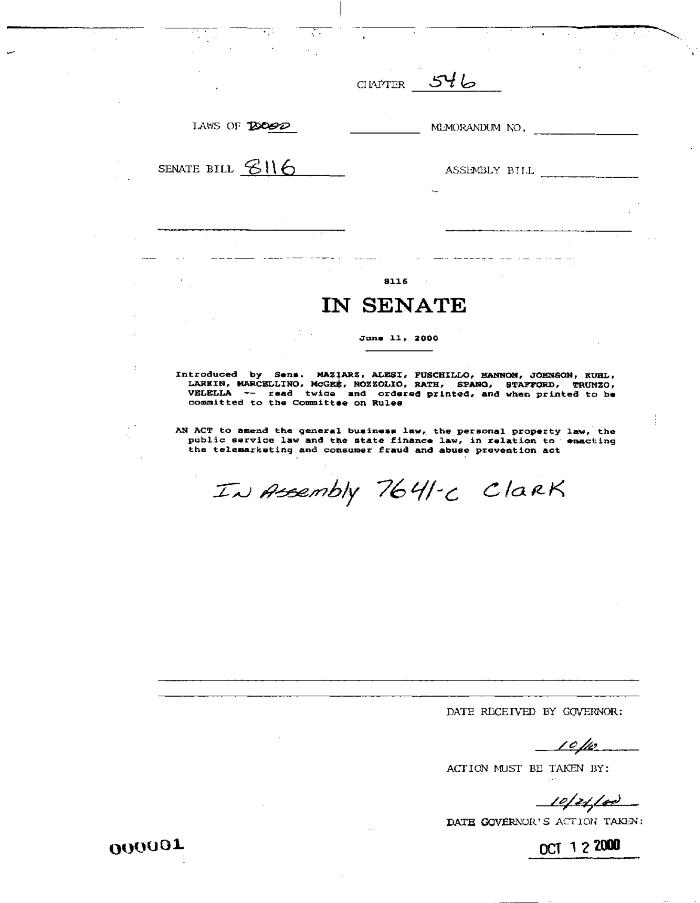 NYS Bill and Veto Jackets: 2000, Chapter 546