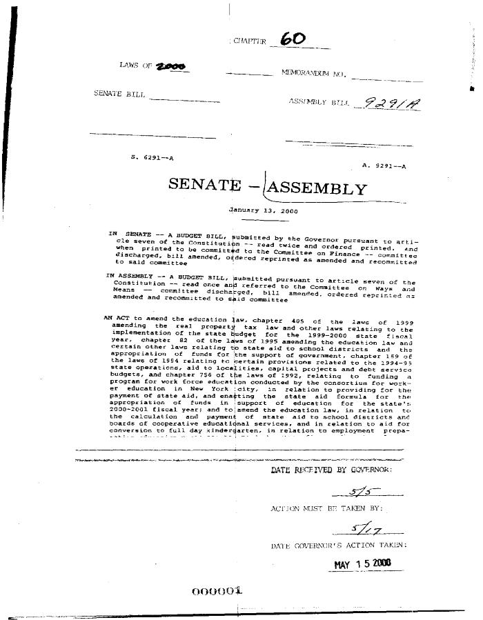 NYS Bill and Veto Jackets: 2000, Chapter 60