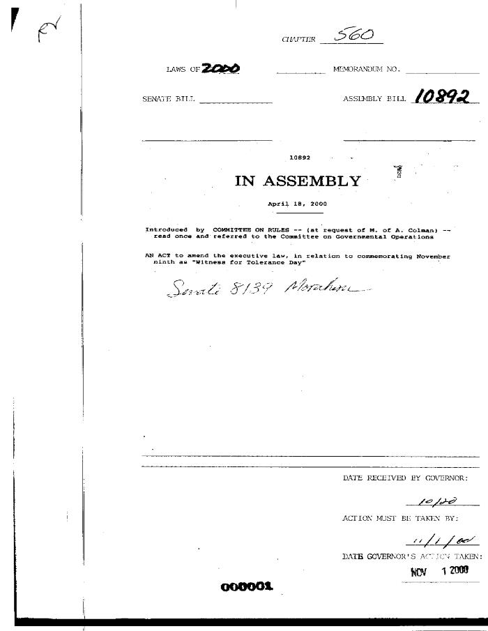 NYS Bill and Veto Jackets: 2000, Chapter 560