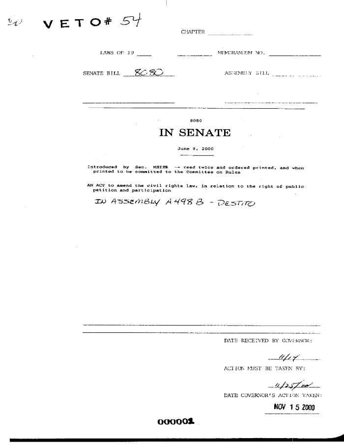 NYS Bill and Veto Jackets: 2000, Veto 54