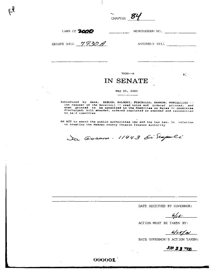 NYS Bill and Veto Jackets: 2000, Chapter 84