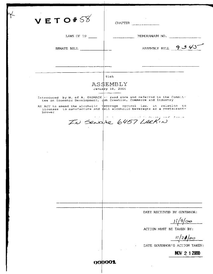 NYS Bill and Veto Jackets: 2000, Veto 58