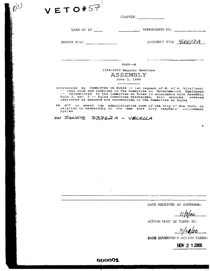 NYS Bill and Veto Jackets: 2000, Veto 57