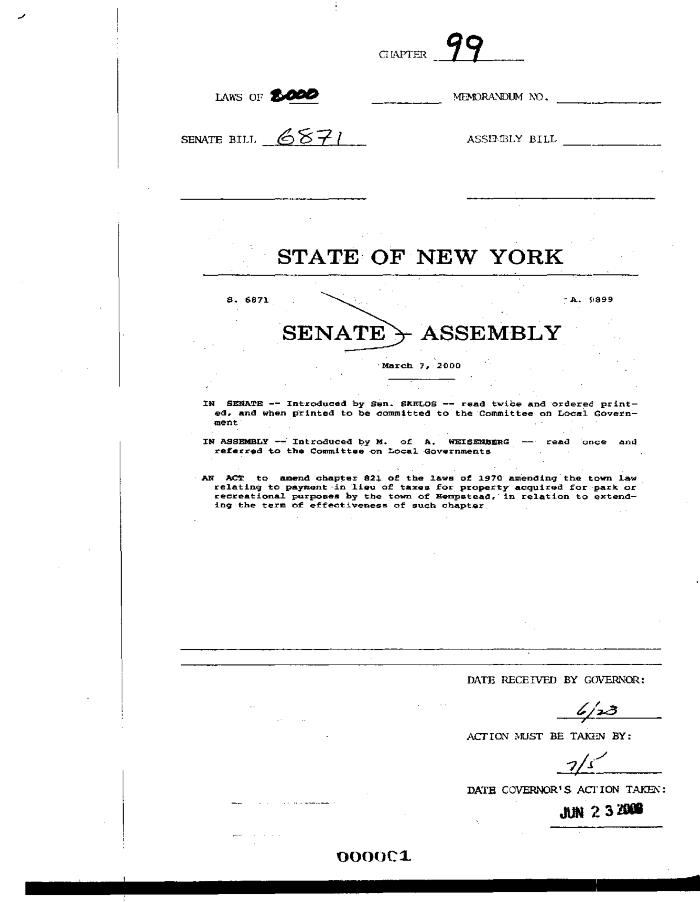 NYS Bill and Veto Jackets: 2000, Chapter 99