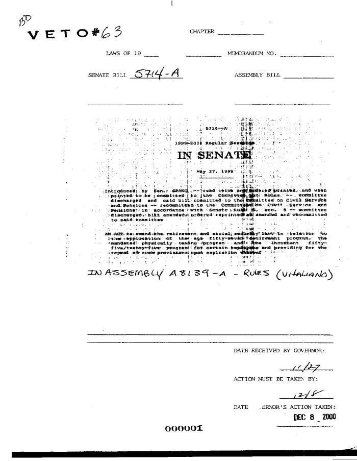 NYS Bill and Veto Jackets: 2000, Veto 63