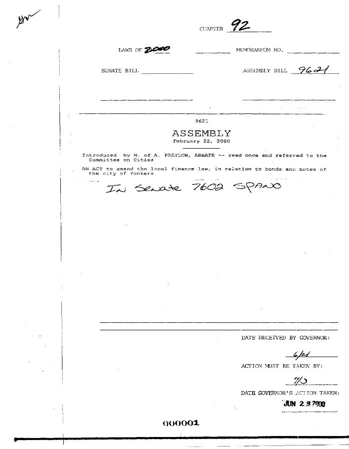 NYS Bill and Veto Jackets: 2000, Chapter 92