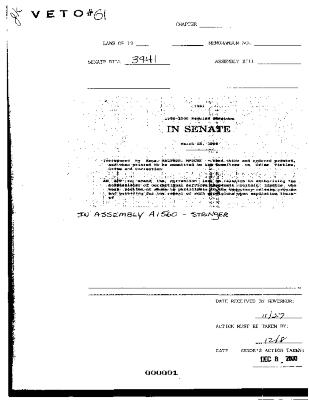 NYS Bill and Veto Jackets: 2000, Veto 61