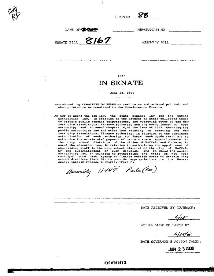 NYS Bill and Veto Jackets: 2000, Chapter 88