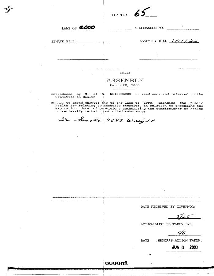 NYS Bill and Veto Jackets: 2000, Chapter 65