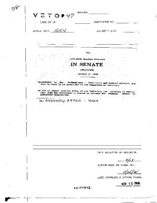 NYS Bill and Veto Jackets: 2000, Veto 47