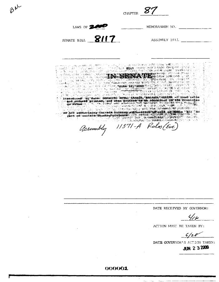 NYS Bill and Veto Jackets: 2000, Chapter 87