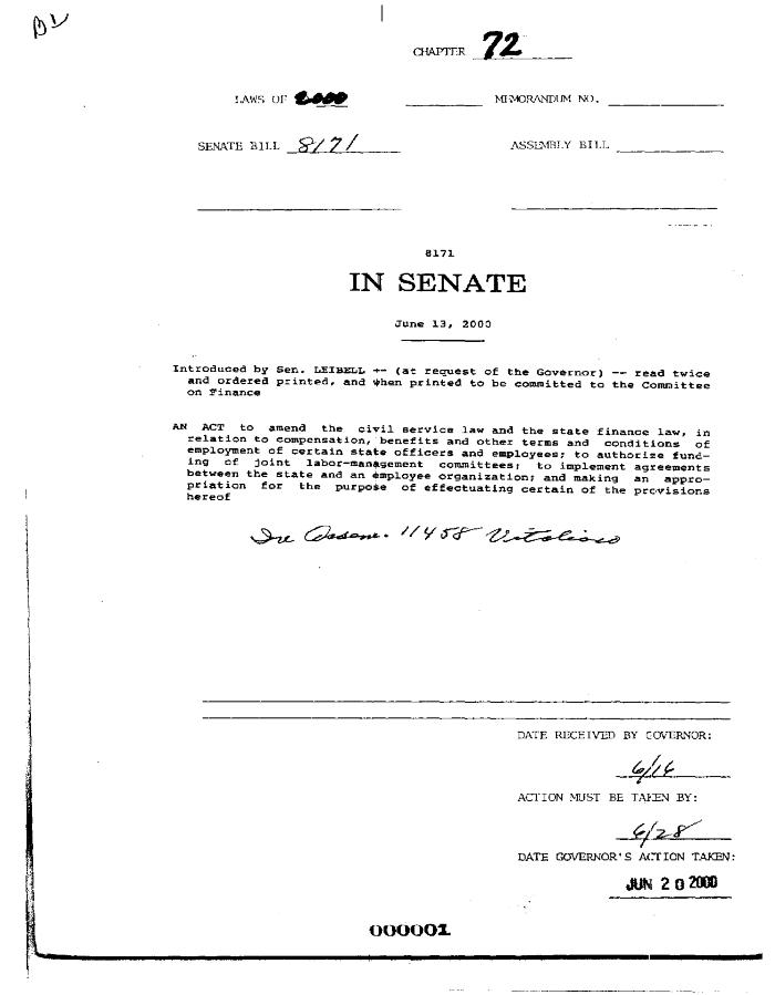 NYS Bill and Veto Jackets: 2000, Chapter 72