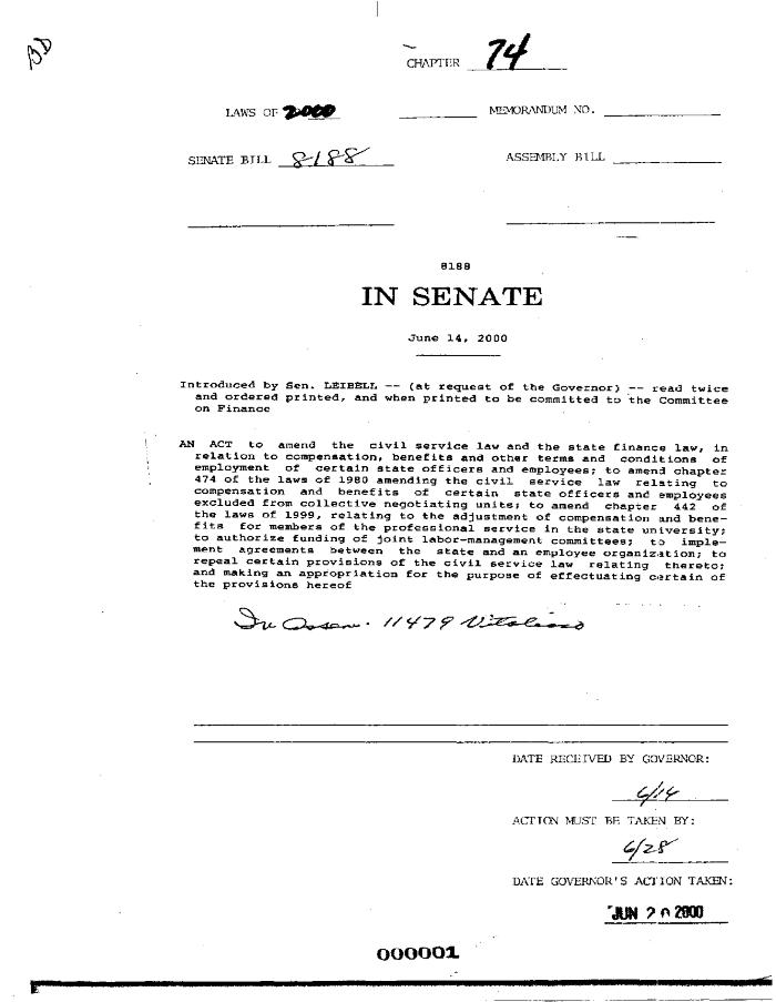 NYS Bill and Veto Jackets: 2000, Chapter 74