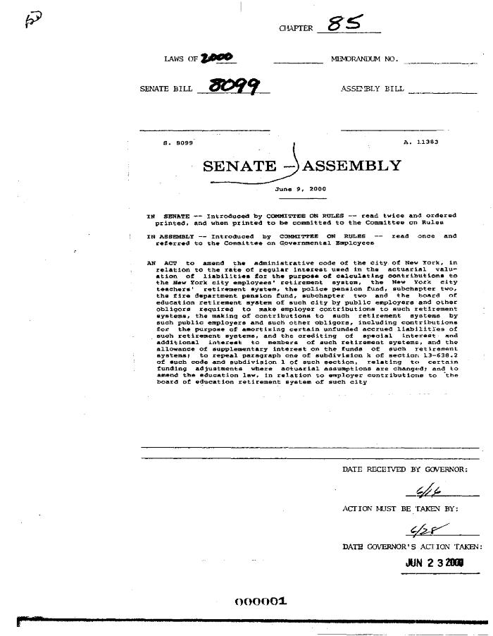 NYS Bill and Veto Jackets: 2000, Chapter 85