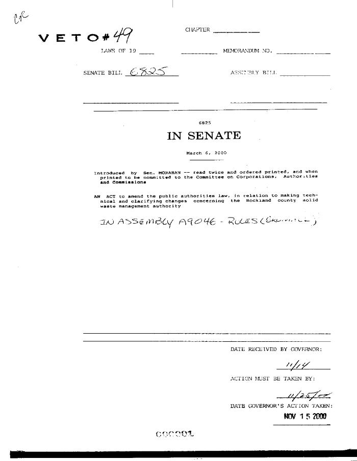 NYS Bill and Veto Jackets: 2000, Veto 49