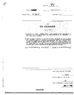 NYS Bill and Veto Jackets: 2000, Chapter 71