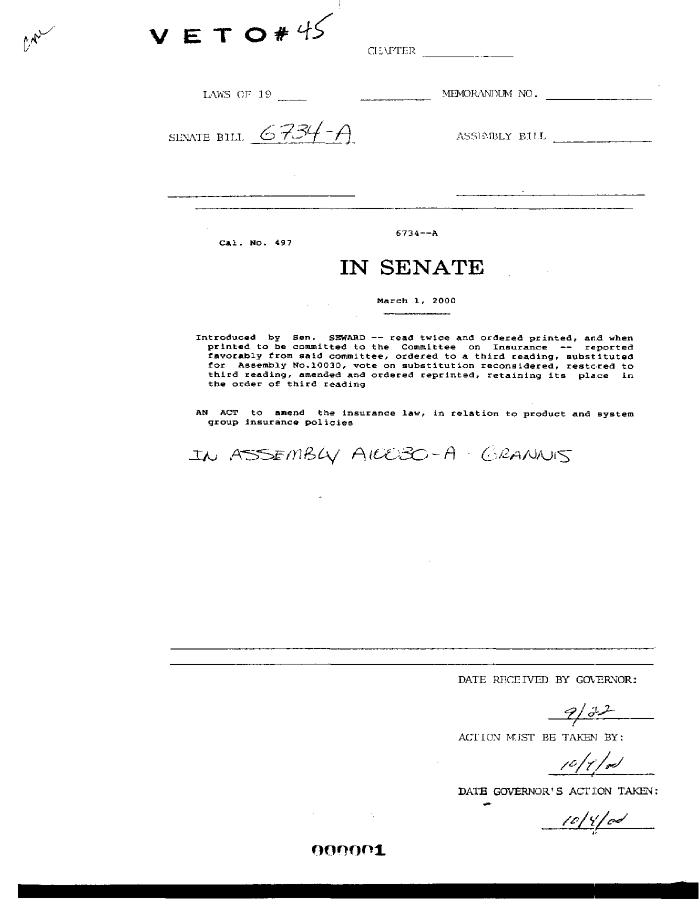 NYS Bill and Veto Jackets: 2000, Veto 45