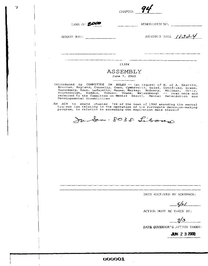 NYS Bill and Veto Jackets: 2000, Chapter 94