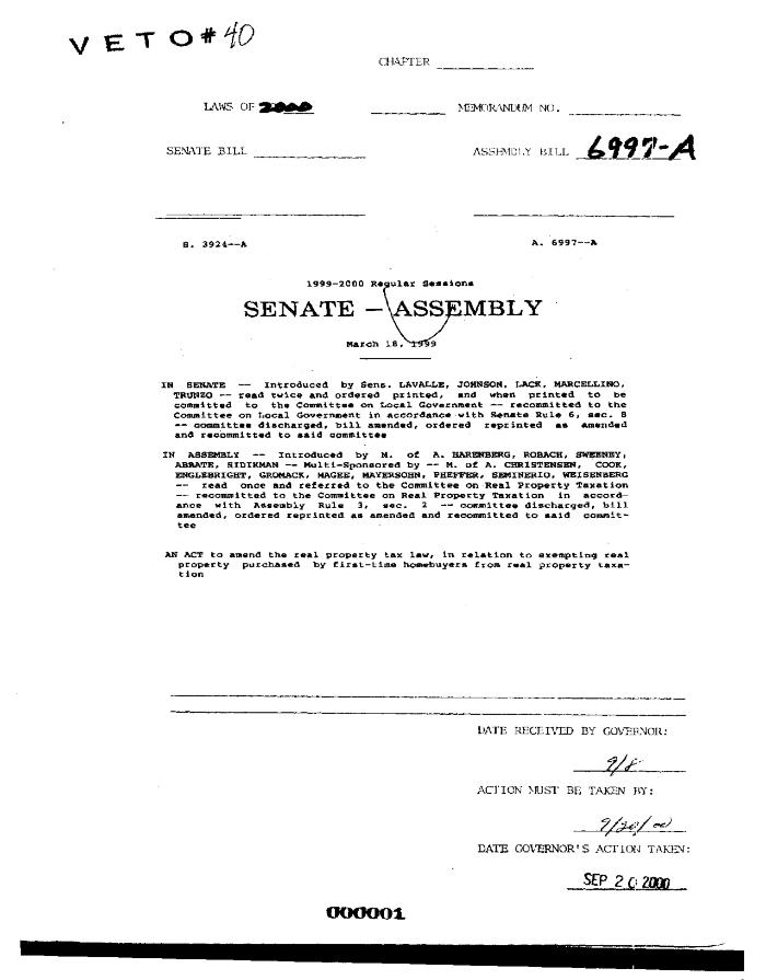 NYS Bill and Veto Jackets: 2000, Veto 40