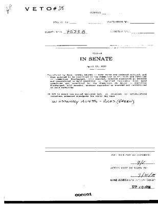 NYS Bill and Veto Jackets: 2000, Veto 38