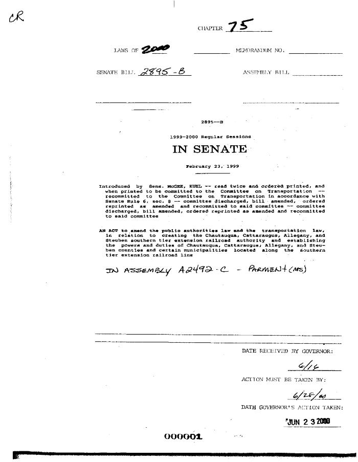NYS Bill and Veto Jackets: 2000, Chapter 75