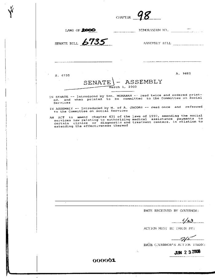 NYS Bill and Veto Jackets: 2000, Chapter 98