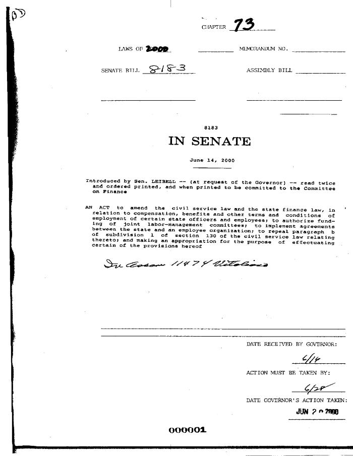 NYS Bill and Veto Jackets: 2000, Chapter 73