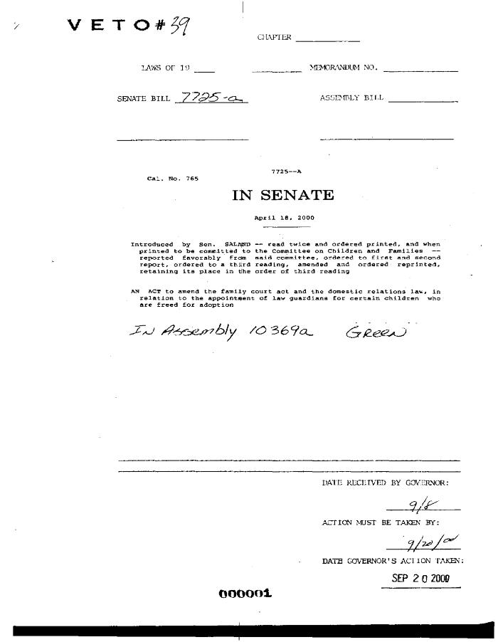 NYS Bill and Veto Jackets: 2000, Veto 39