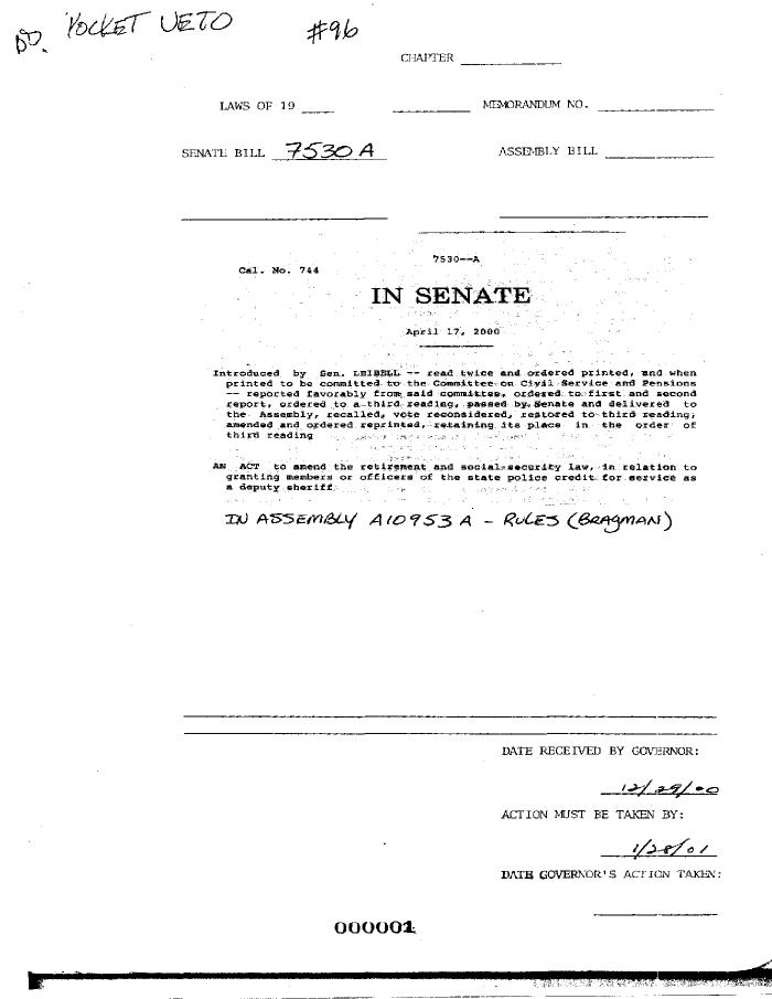 NYS Bill and Veto Jackets: 2000, Veto 96