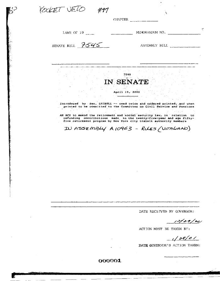 NYS Bill and Veto Jackets: 2000, Veto 97