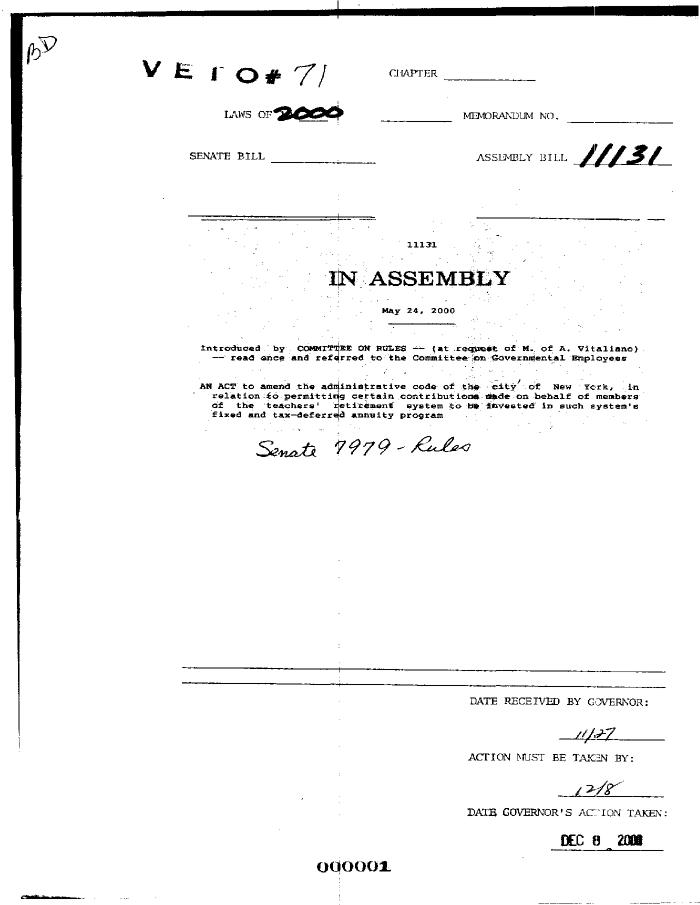 NYS Bill and Veto Jackets: 2000, Veto 71