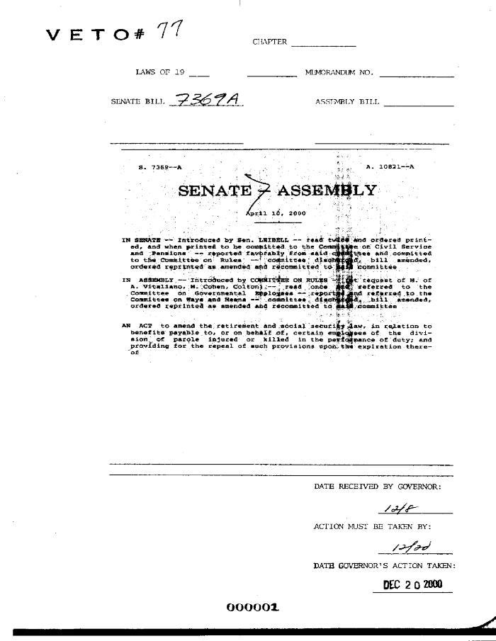 NYS Bill and Veto Jackets: 2000, Veto 77