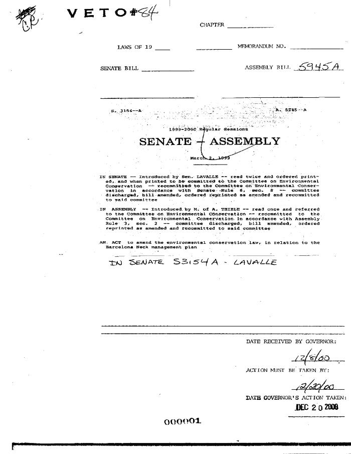 NYS Bill and Veto Jackets: 2000, Veto 84
