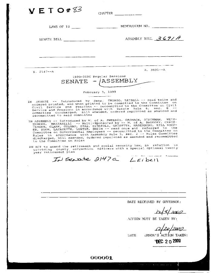 NYS Bill and Veto Jackets: 2000, Veto 83