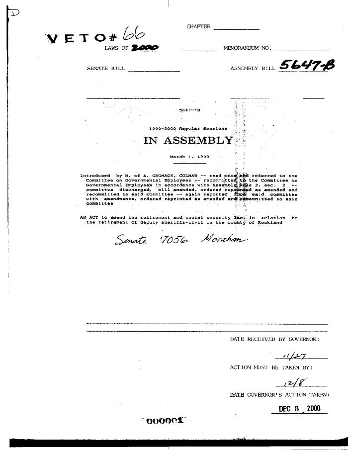 NYS Bill and Veto Jackets: 2000, Veto 66