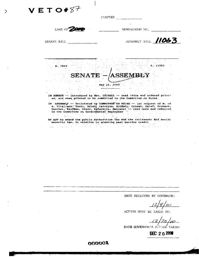 NYS Bill and Veto Jackets: 2000, Veto 87