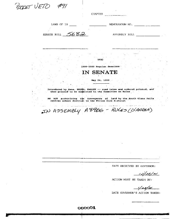 NYS Bill and Veto Jackets: 2000, Veto 91